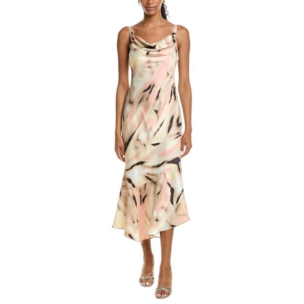 Kenneth Cole Womens  Asymmetric Hem Cowl Front Dress, Brown